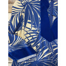 Hawaiian Muumuu Dress with Blue Velvet Trim | Palm Leaf Print 2656-5