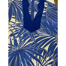 Hawaiian Muumuu Dress with Blue Velvet Trim | Palm Leaf Print 2656-4