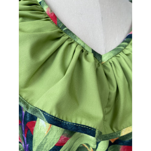 Hawaiian Muumuu Dress Green Plus Size Heliconia Print