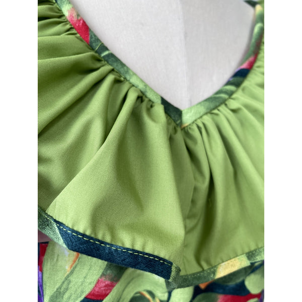 Hawaiian Muumuu Dress Green Plus Size Heliconia Print