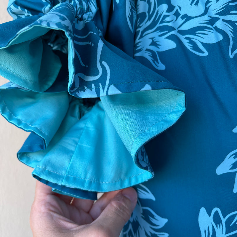 Teal Green Hawaiian Dress with Beautiful Tuberose Lei Print 2861