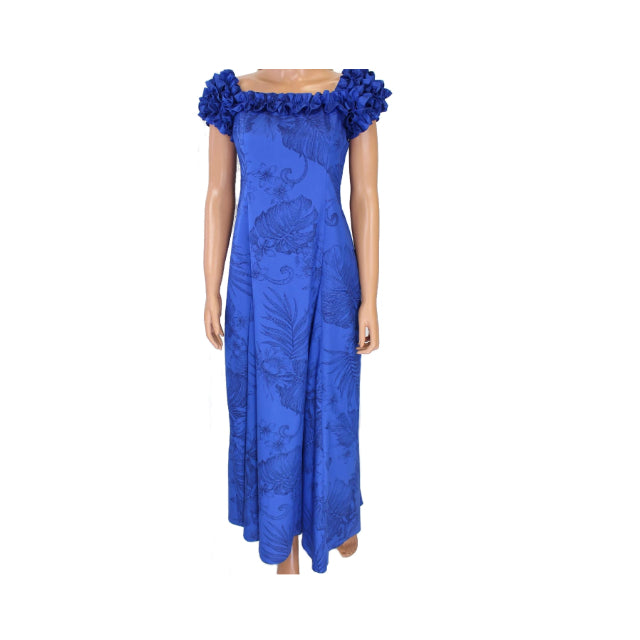 Royal Blue on Blue Hawaiian Print Dress Palem Leaf XL Royal Blue on Blue Hawaiian Print Dress Palem Leaf XL