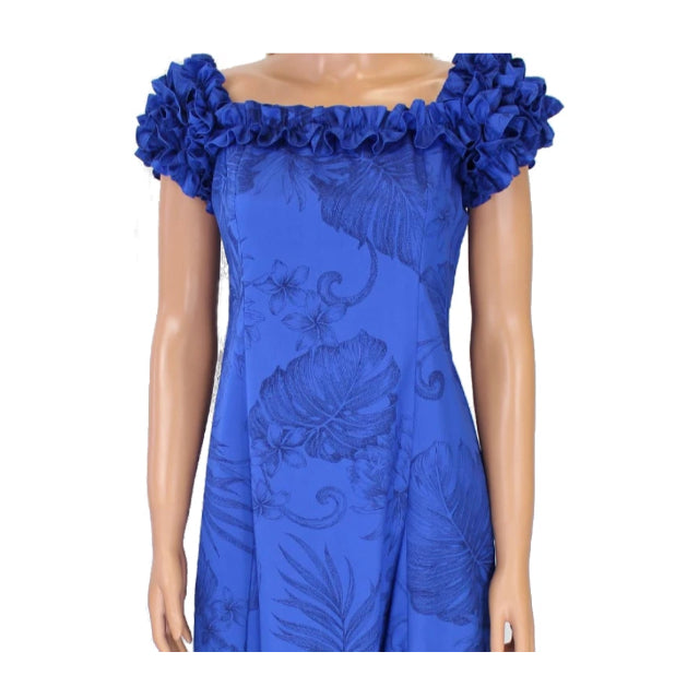 Royal Blue on Blue Hawaiian Print Dress Palem Leaf XL Royal Blue on Blue Hawaiian Print Dress Palem Leaf XL