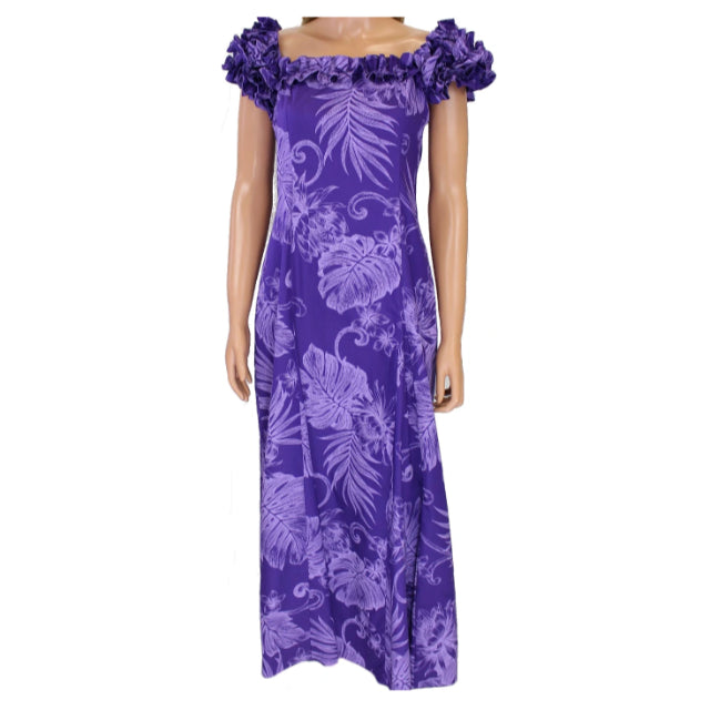 Purple Hawaiian Print Dress - 0