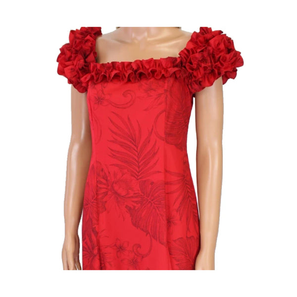Bright Red Hawaiian Print Dress