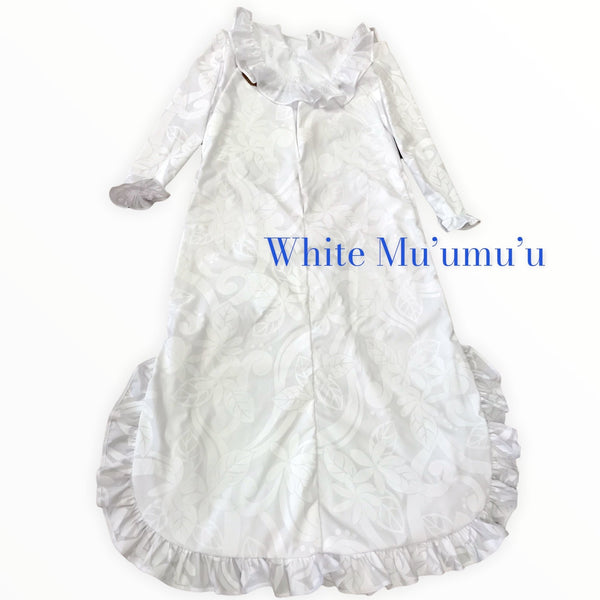 White Long Sleeve Tiare Swirl Print High-neck Traditional Muumuu