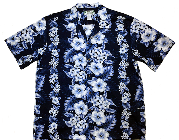 Navy Blue Hibiscus Print Hawaiian Shirt