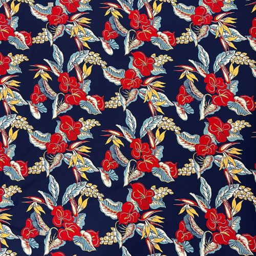 Hibiscus Heliconia Hawaiian Fabric | Navy 0223 BLU-0024C