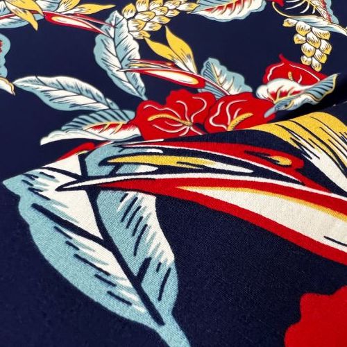 Hibiscus Heliconia Hawaiian Fabric | Navy 0223 BLU-0024C