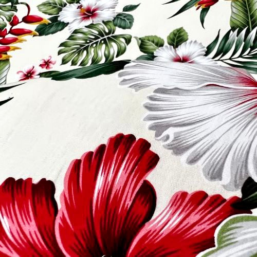 Red & White Hibiscus Heliconia | Beige Off White