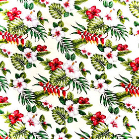 Red & White Hibiscus Heliconia | Beige Off White