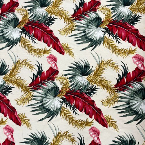 Palmetto and Tropical Leaves Hawaiian Fabric | Beige Off white 0223
