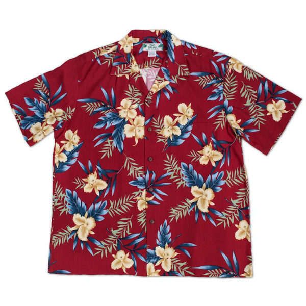 Yellow Orchid Hawaiian Shirt | Red - Muumuu Outlet