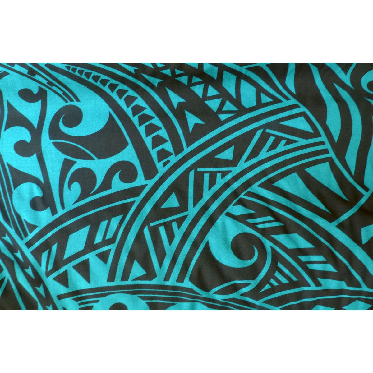 Tapa Print Teal Rayon Fabric - Muumuu Outlet