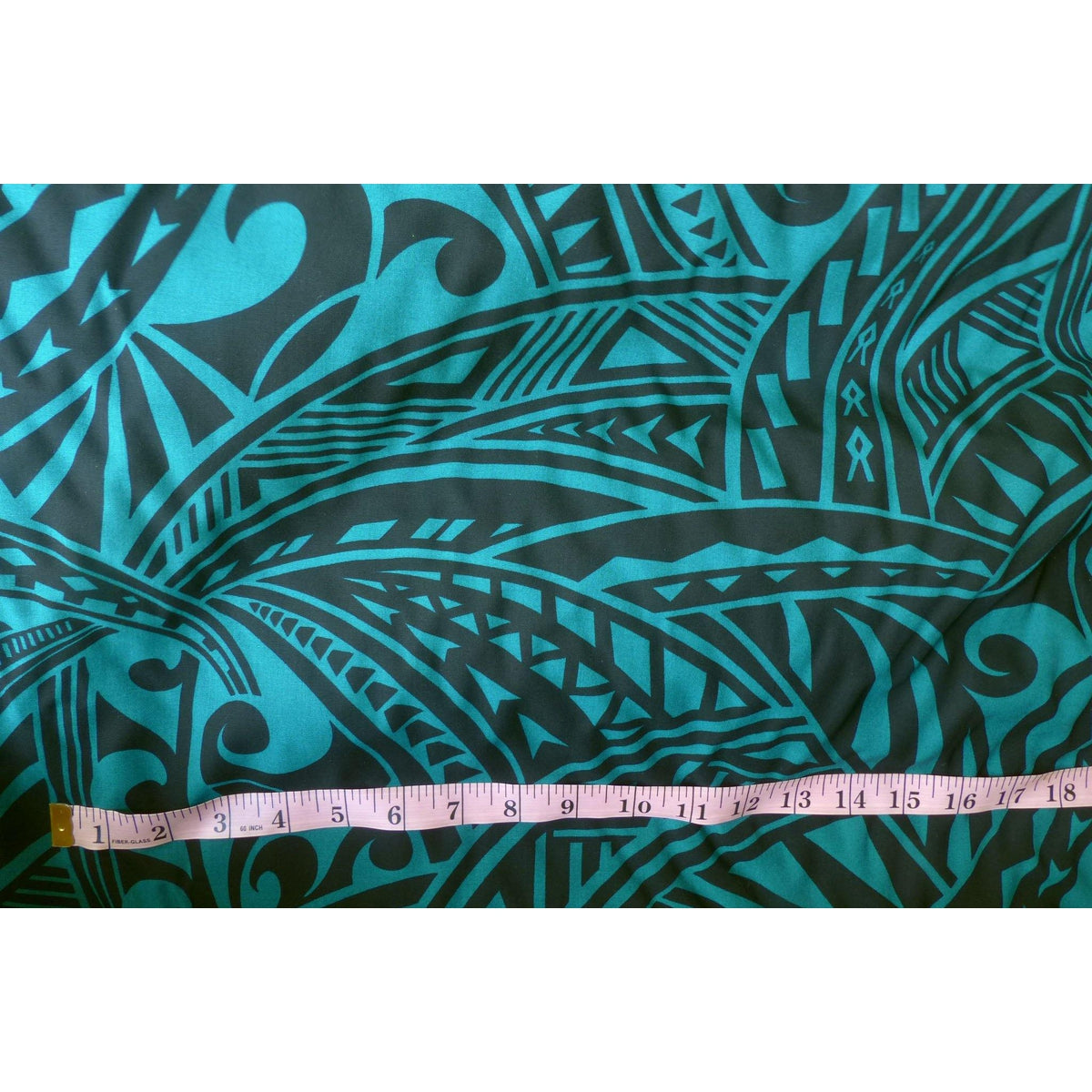 Tapa Print Teal Rayon Fabric - Muumuu Outlet