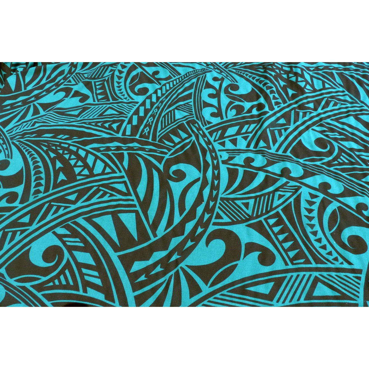 Tapa Print Teal Rayon Fabric - Muumuu Outlet