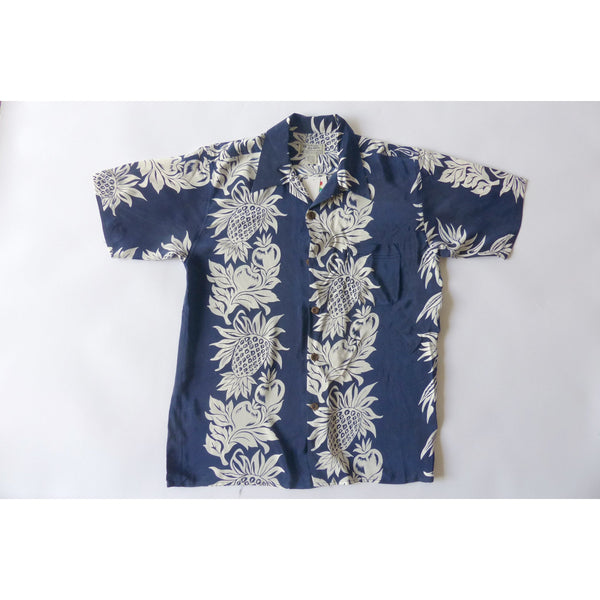 Silk Pineapple Aloha Shirts | Navy