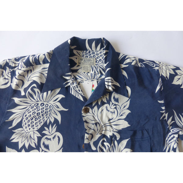 Silk Pineapple Aloha Shirts | Navy
