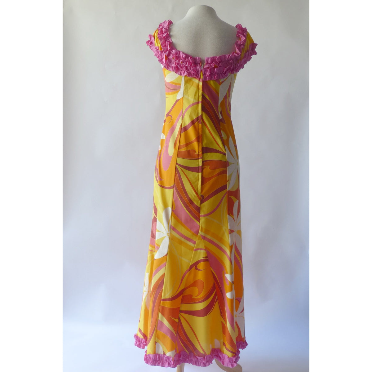 Pink Baby Ruffle Yellow Swirl Hawaiian Dress - Muumuu Outlet