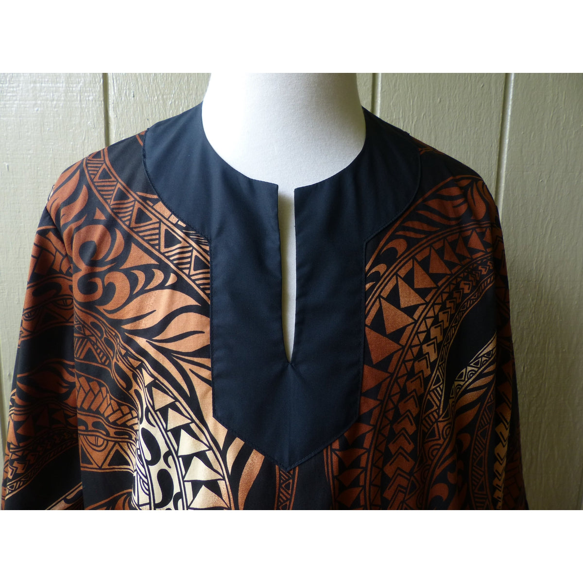 Men's Muumuu Kaftan | Bronze Tapa Print | Long Shirt - One Size - 0