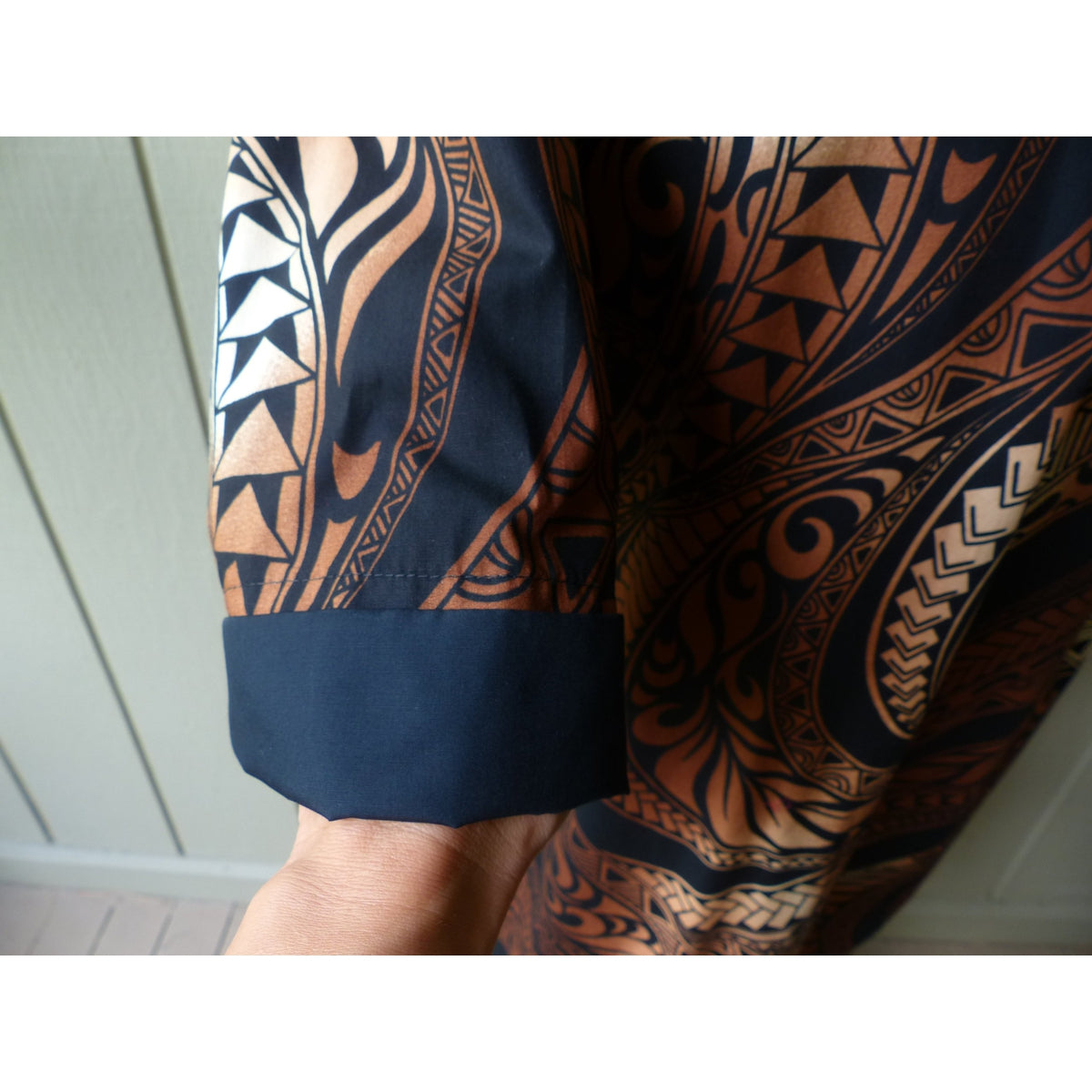 Men's Muumuu Kaftan | Bronze Tapa Print | Long Shirt - One Size