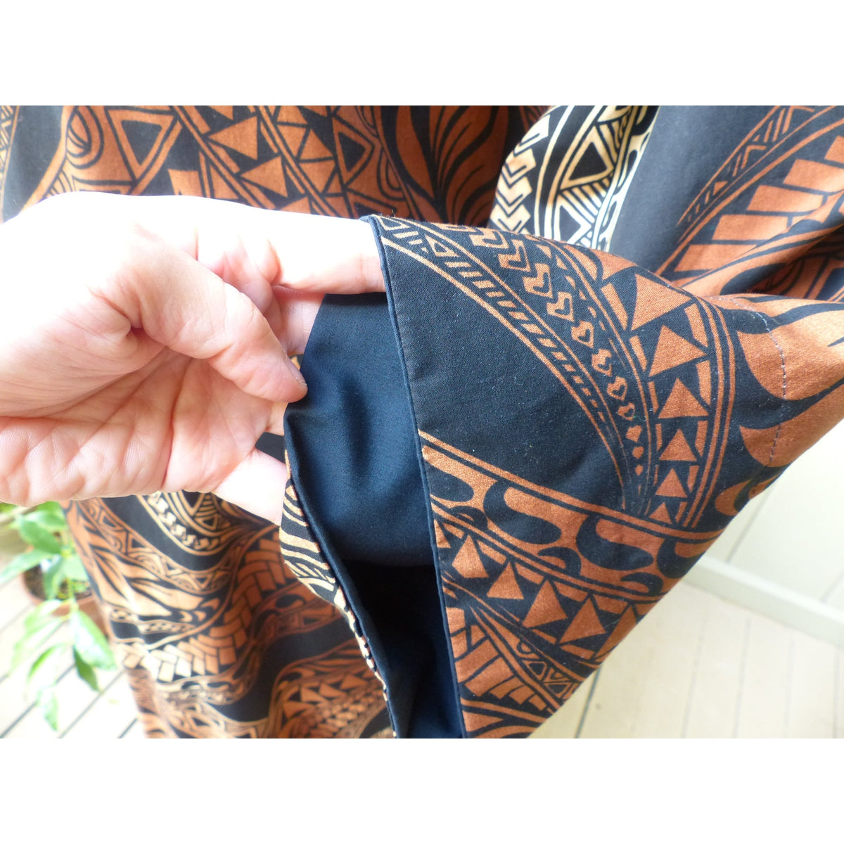 Men's Muumuu Kaftan | Bronze Tapa Print | Long Shirt - One Size