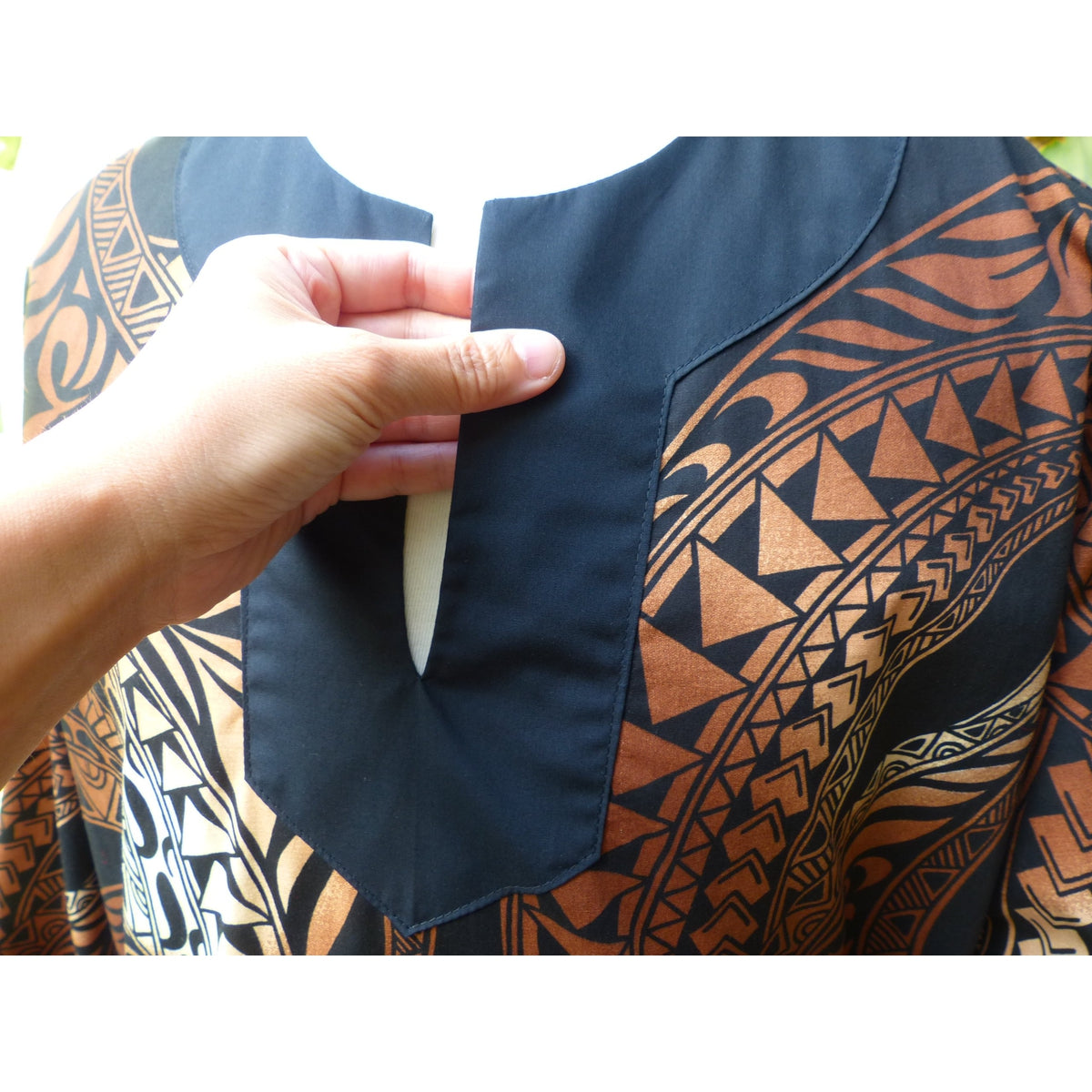 Men's Muumuu Kaftan | Bronze Tapa Print | Long Shirt - One Size