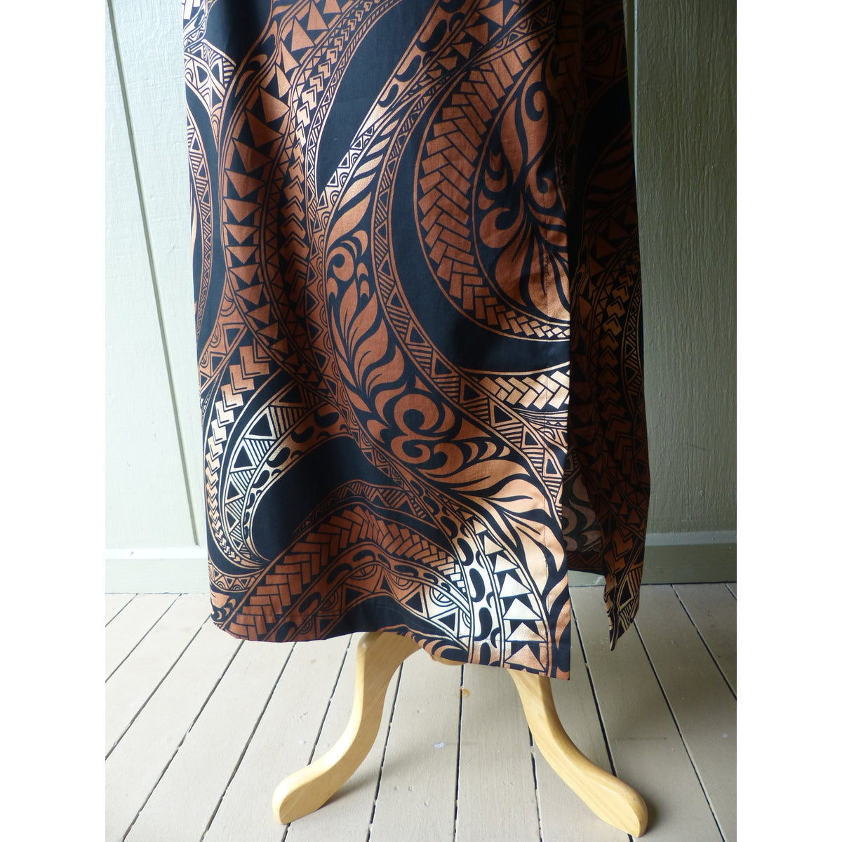 Men's Muumuu Kaftan | Bronze Tapa Print | Long Shirt - One Size