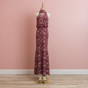 Floral Lace Halter Neck Dark Red Mermaids Dress - Muumuu Outlet