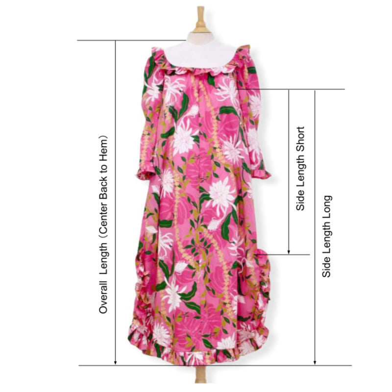 ☆Hawaiian Muumuu Dress with Black Lace, Gold Lei Print 464