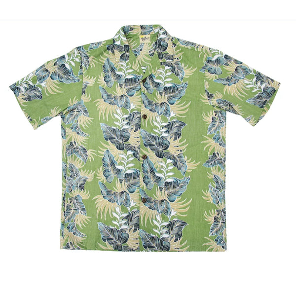 Leafy Panel Print Work Hawaiian Shirt | Blue, Green - Muumuu Outlet
