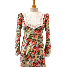 Light Blue Rose Vintage Long Sleeve Traditional Hawaiian Dress 6761 750