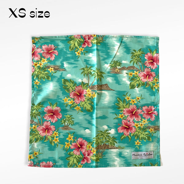 Diamond Head and Hibiscus Vintage Feeling Gift Wrapping Fabric-Green