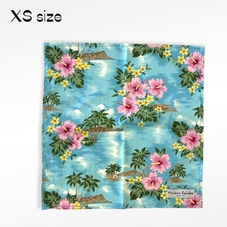 Diamond Head and Hibiscus Vintage Feeling Gift Wrapping Fabric-Blue
