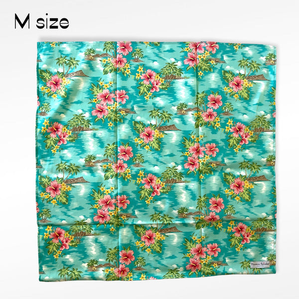 Diamond Head and Hibiscus Vintage Feeling Gift Wrapping Fabric-Green