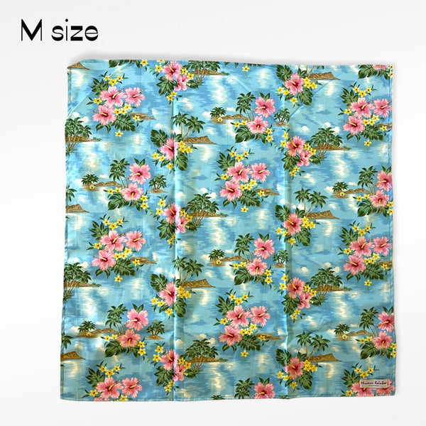 Diamond Head and Hibiscus Vintage Feeling Gift Wrapping Fabric-Green