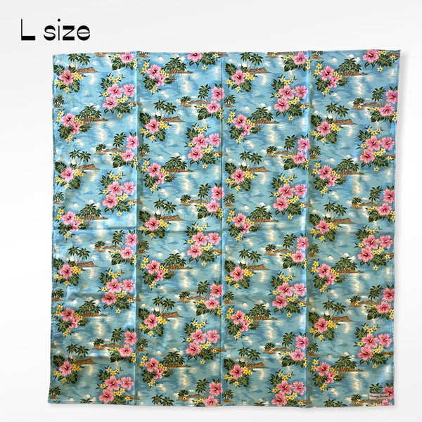 Diamond Head and Hibiscus Vintage Feeling Gift Wrapping Fabric-Blue
