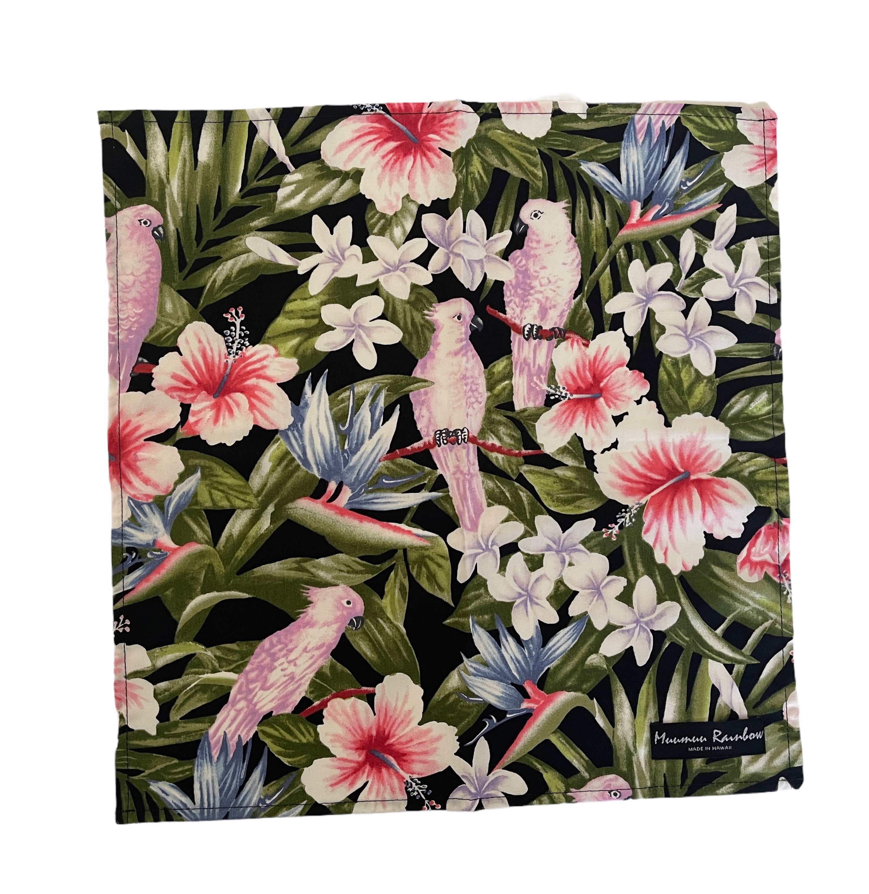 Tropical Birds Paradise Gift Wrapping Cloth, Furoshiki - Black