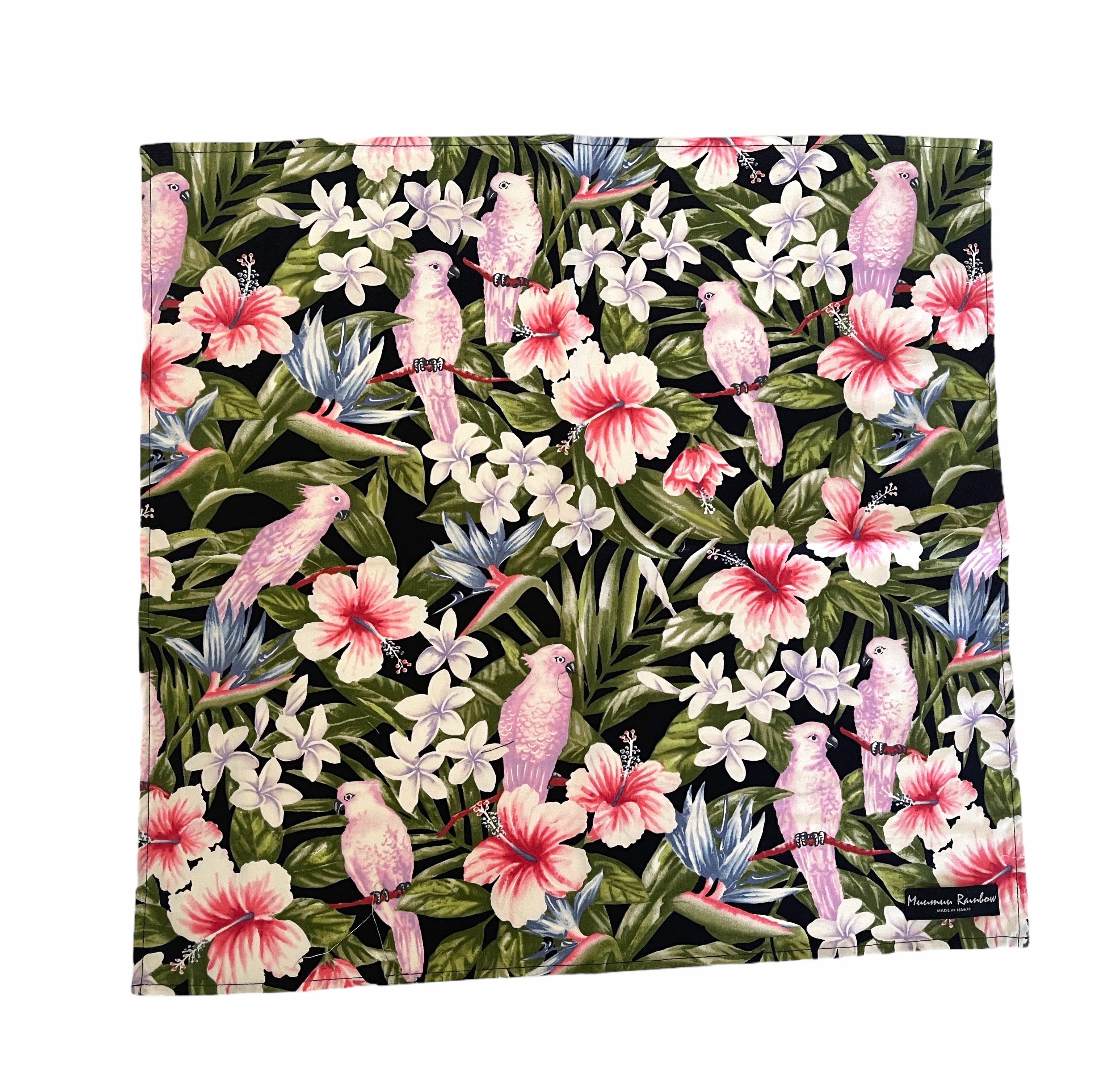 Tropical Birds Paradise Gift Wrapping Cloth, Furoshiki - Black