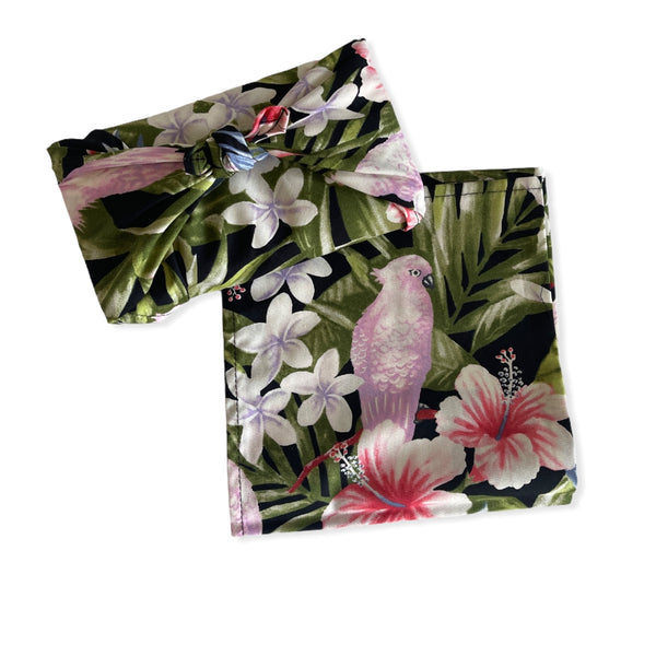 Tropical Birds Paradise Gift Wrapping Cloth, Furoshiki - Black