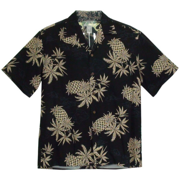 Pineapple Vintage Inspired Rayon Hawaiian Shirt | Black - Muumuu Outlet