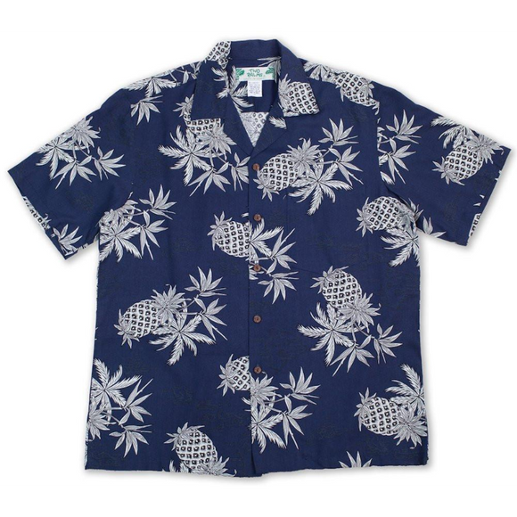 Pineapple Vintage Inspired Rayon Hawaiian Shirt | Navy - Muumuu Outlet