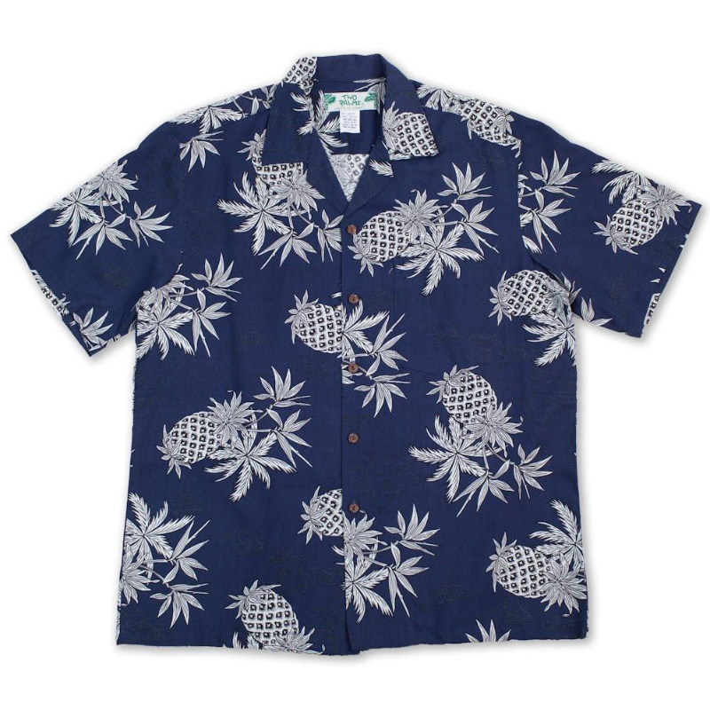 Pineapple Vintage Inspired Rayon Hawaiian Shirt | Navy - Muumuu Outlet