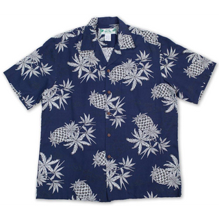 Pineapple Vintage Inspired Rayon Hawaiian Shirt | Navy - Muumuu Outlet
