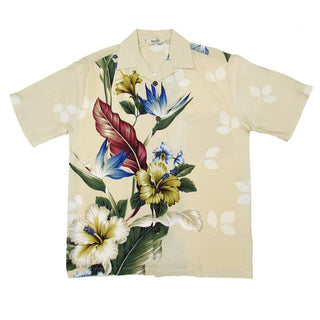 Point Floral Print Hibiscus Flower Aloha Shirt | Beige - Muumuu Outlet