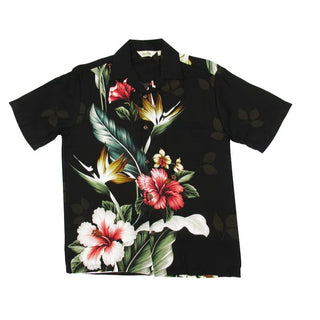 Point Floral Print Hibiscus Flower Aloha Shirt | Black - Muumuu Outlet