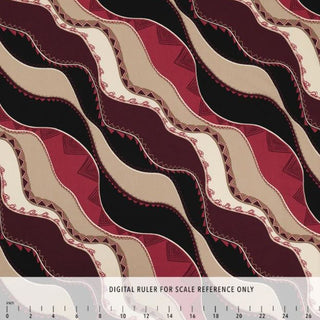 Modern Hawaiian Tribal Print Rayon Fabric | Maroon and Black Wave Design RED-0001RP