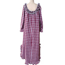 Dark Red Palaka Vintage Style Hawaiian Muumuu Dress with Long Sleeves 6303-5