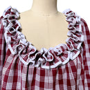 Dark Red Palaka Vintage Style Hawaiian Muumuu Dress with Long Sleeves 6303-2