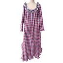 Dark Red Palaka Vintage Style Hawaiian Muumuu Dress with Long Sleeves 6303-1